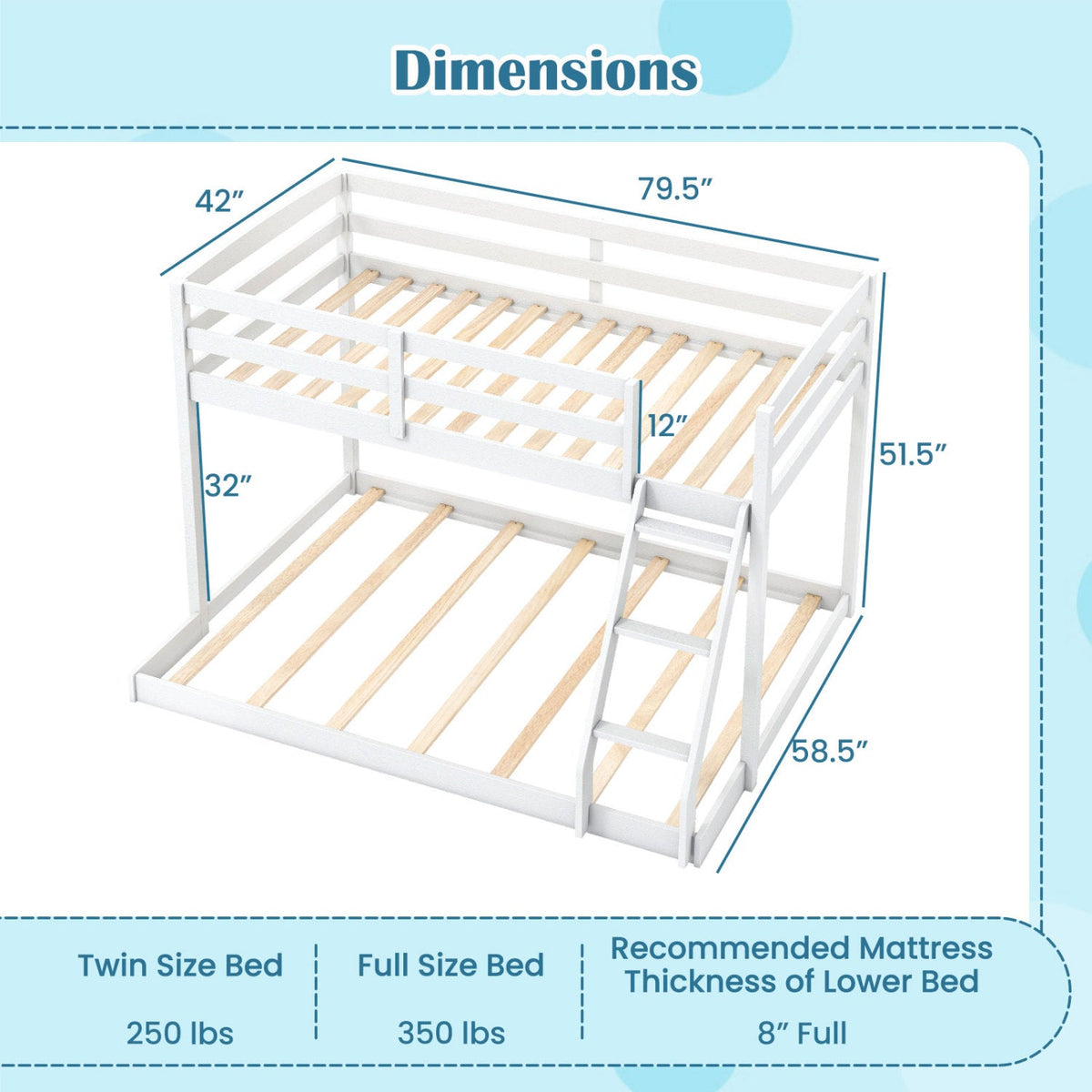 Twin Over Full Bunk Bed Low Floor Bunk Bed Frame-Bunk Bed Frame-DECOROLALA