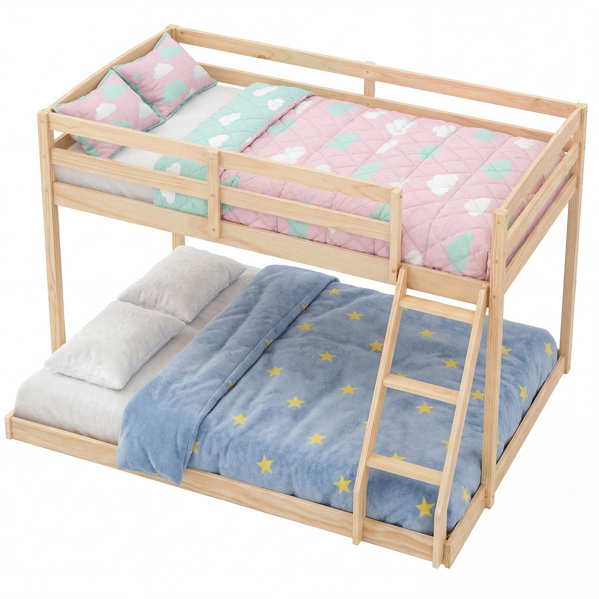 Twin Over Full Bunk Bed Low Floor Bunk Bed Frame-Bunk Bed Frame-DECOROLALA