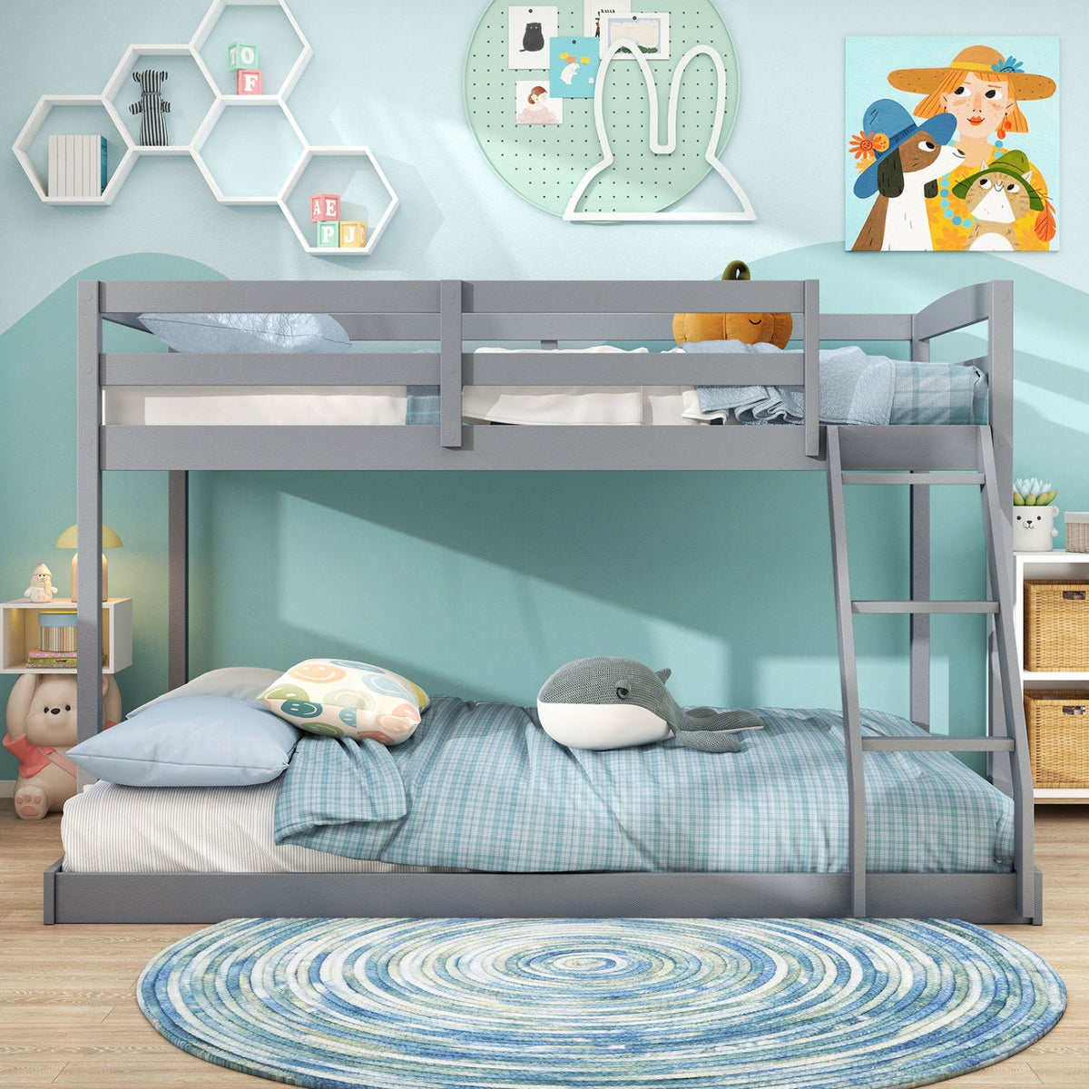 Twin Over Full Bunk Bed Low Floor Bunk Bed Frame-Bunk Bed Frame-DECOROLALA