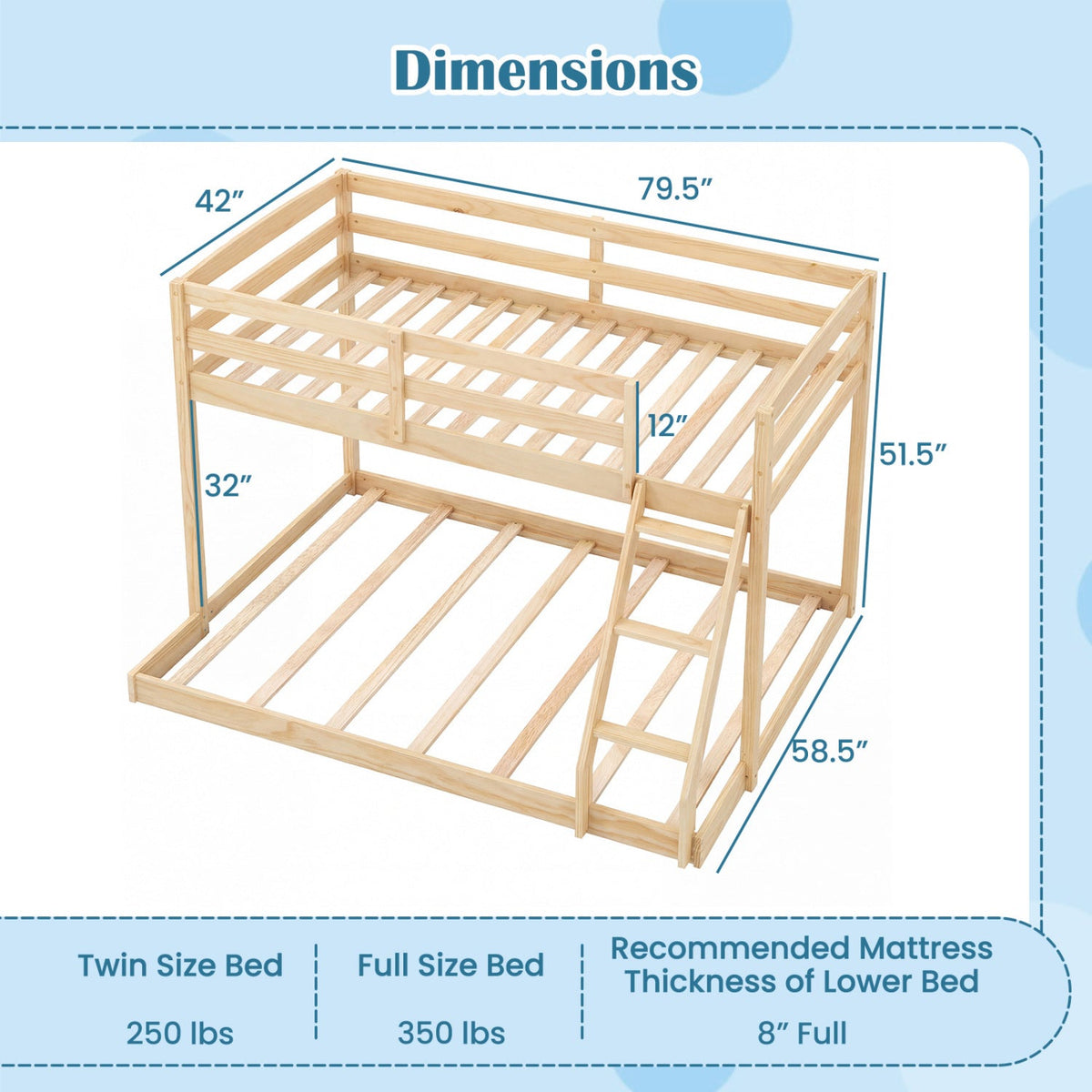 Twin Over Full Bunk Bed Low Floor Bunk Bed Frame-Bunk Bed Frame-DECOROLALA