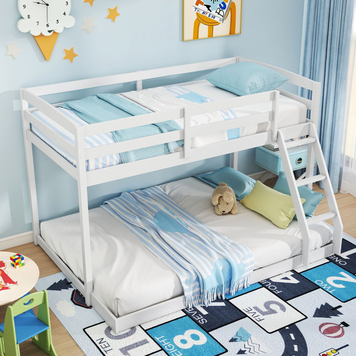 Twin Over Full Bunk Bed Low Floor Bunk Bed Frame-Bunk Bed Frame-DECOROLALA