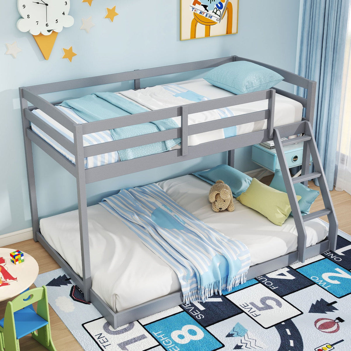 Twin Over Full Bunk Bed Low Floor Bunk Bed Frame-Bunk Bed Frame-DECOROLALA
