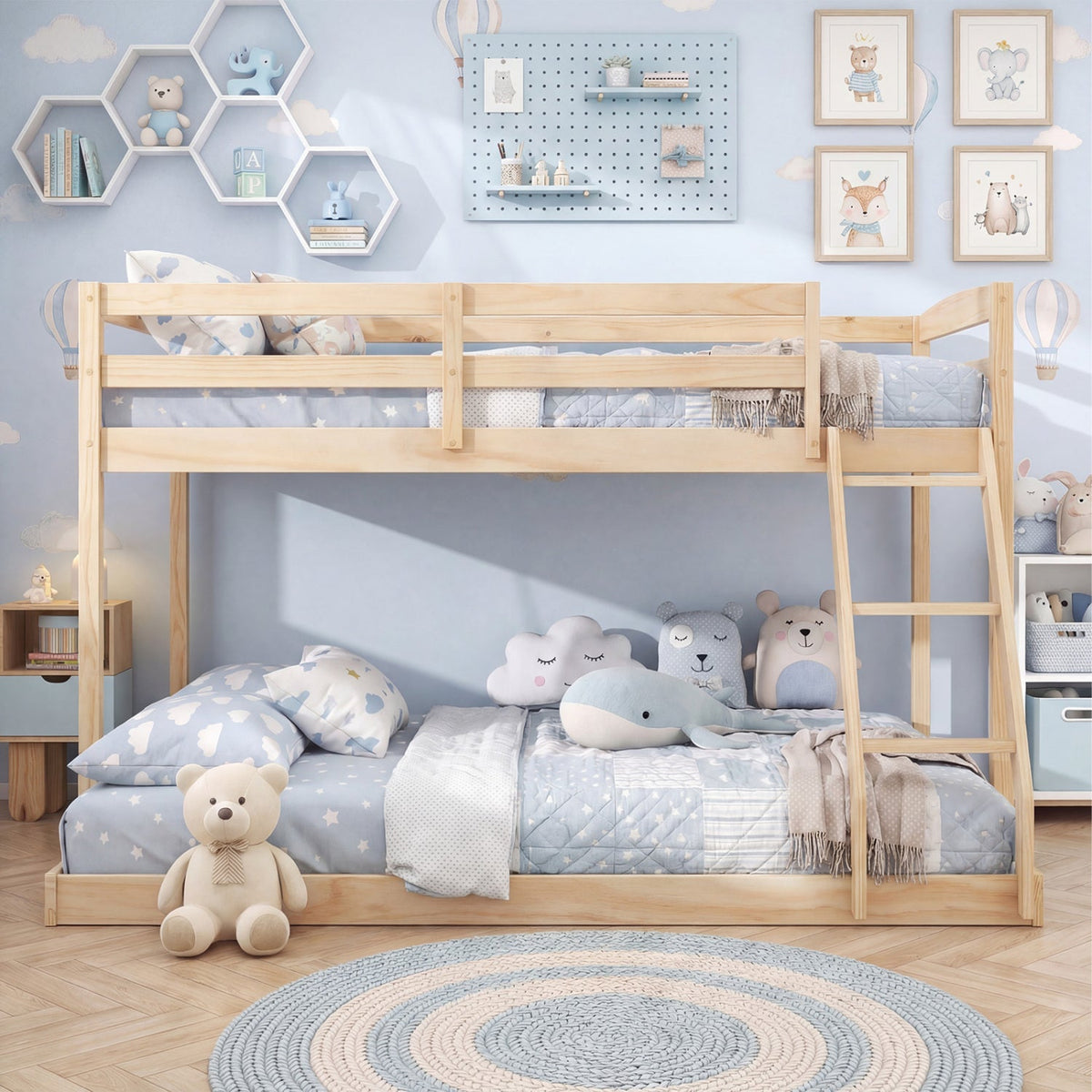 Twin Over Full Bunk Bed Low Floor Bunk Bed Frame-Bunk Bed Frame-DECOROLALA