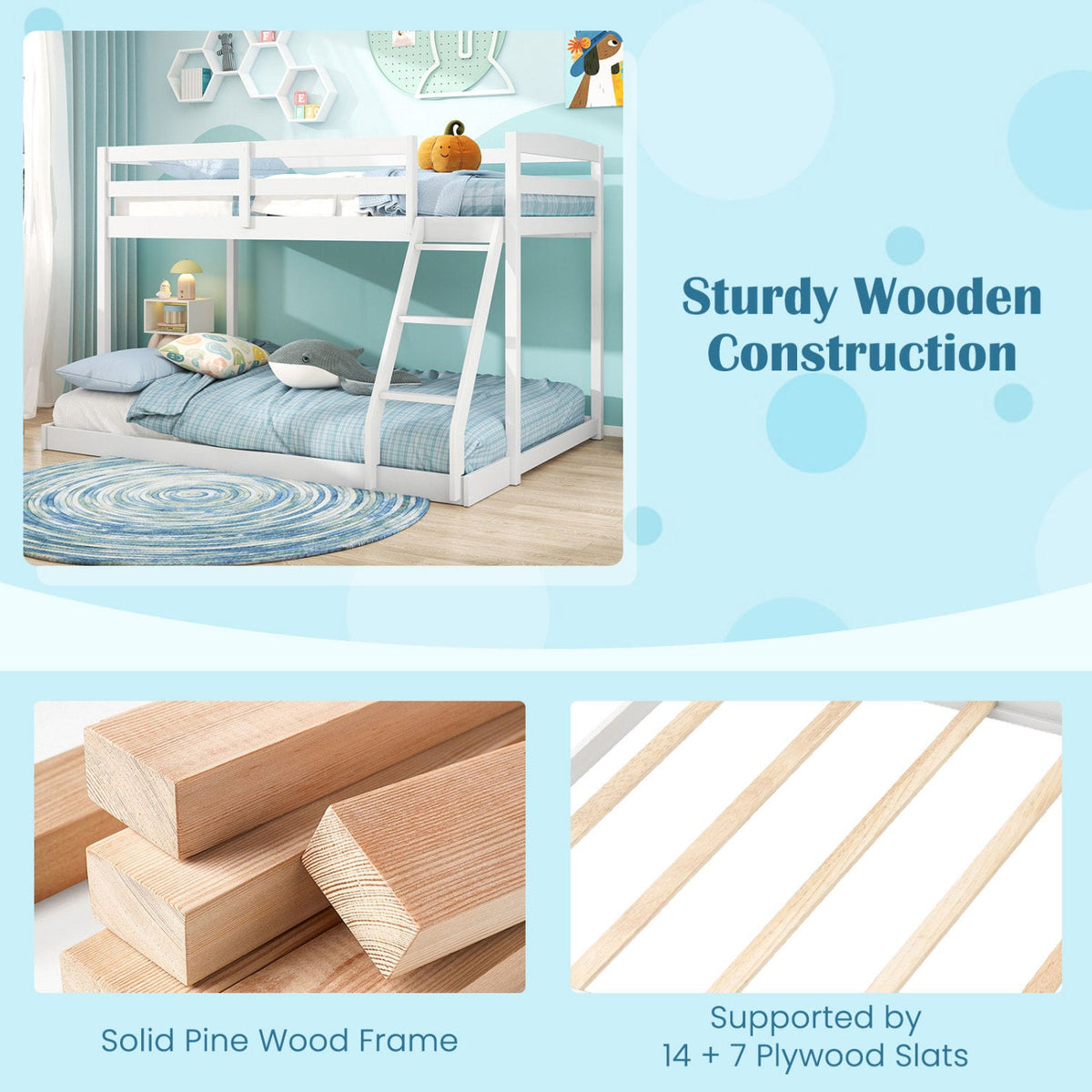 Twin Over Full Bunk Bed Low Floor Bunk Bed Frame-Bunk Bed Frame-DECOROLALA