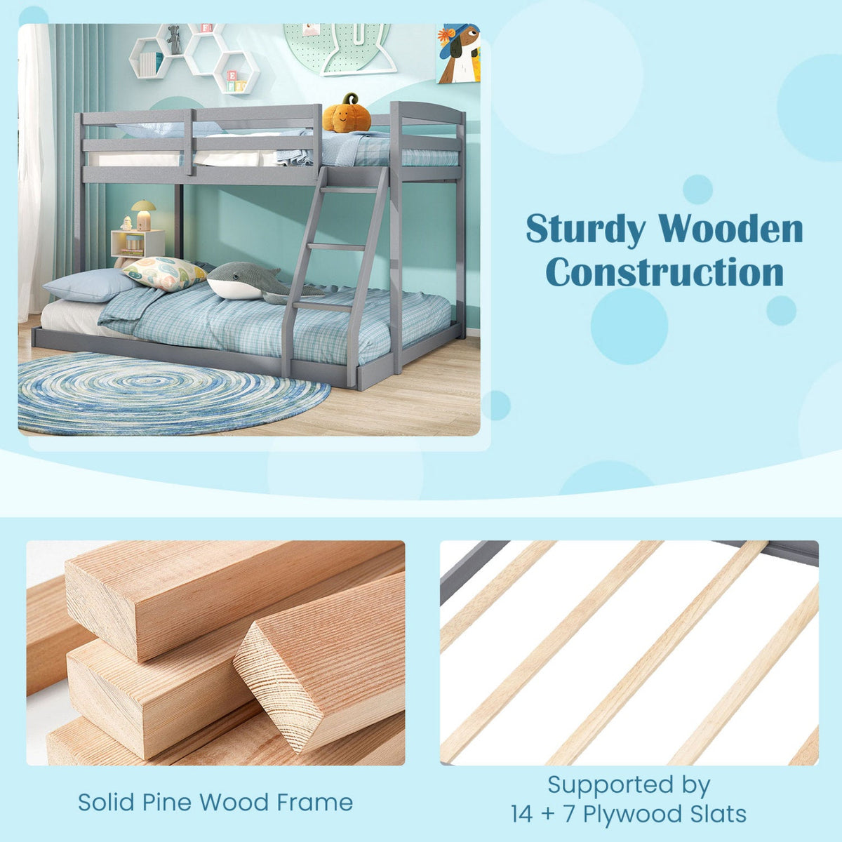Twin Over Full Bunk Bed Low Floor Bunk Bed Frame-Bunk Bed Frame-DECOROLALA