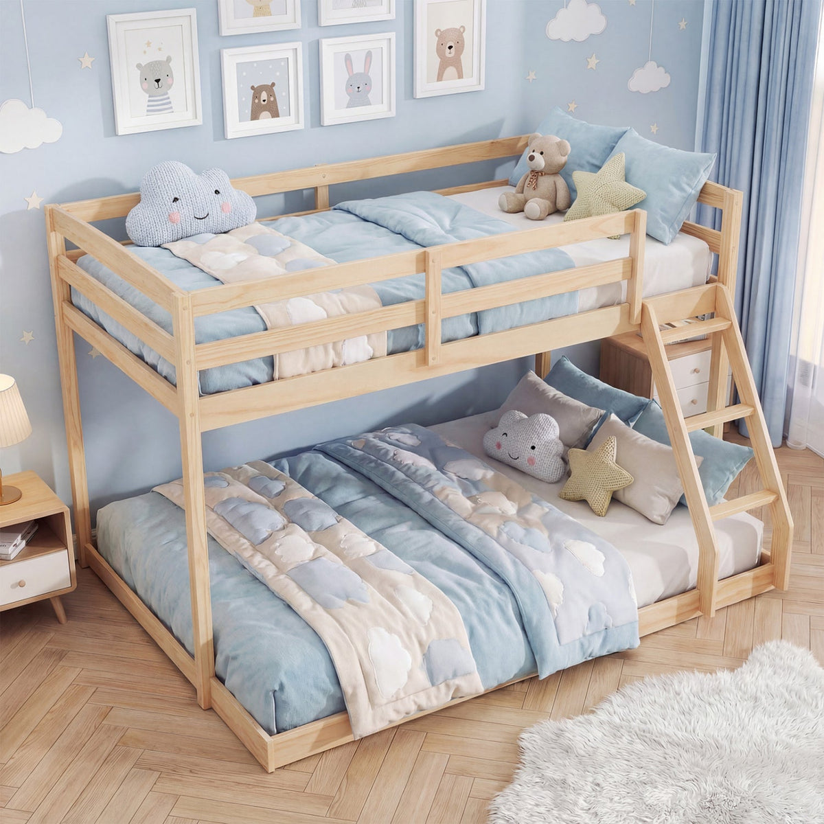 Twin Over Full Bunk Bed Low Floor Bunk Bed Frame-Bunk Bed Frame-DECOROLALA