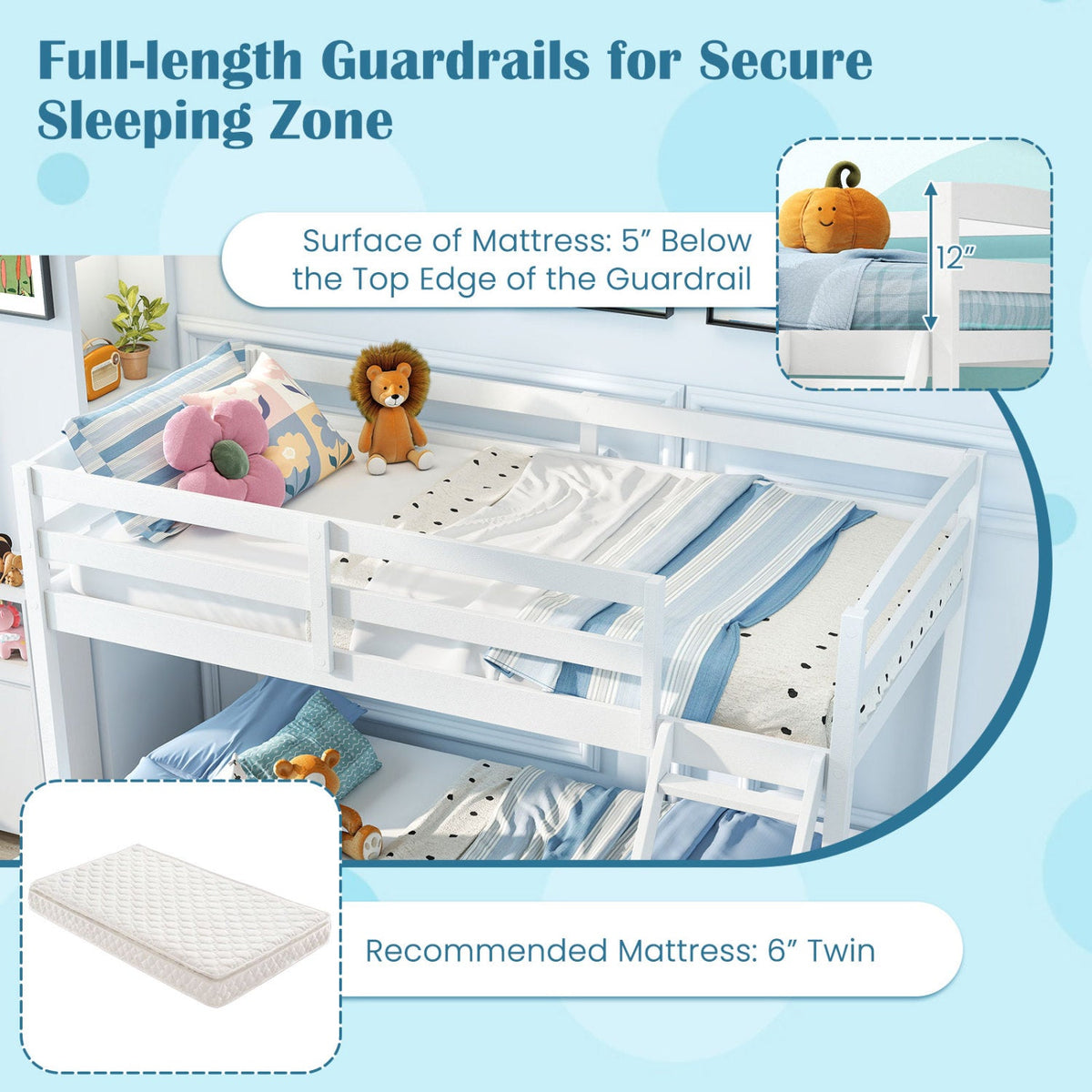 Twin Over Full Bunk Bed Low Floor Bunk Bed Frame-Bunk Bed Frame-DECOROLALA
