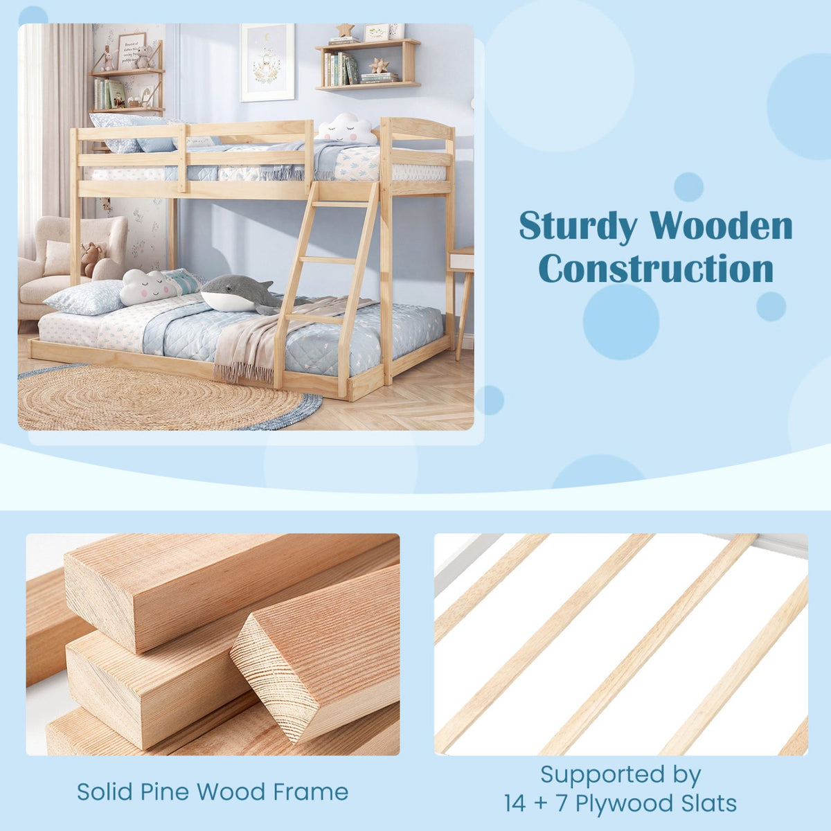 Twin Over Full Bunk Bed Low Floor Bunk Bed Frame-Bunk Bed Frame-DECOROLALA