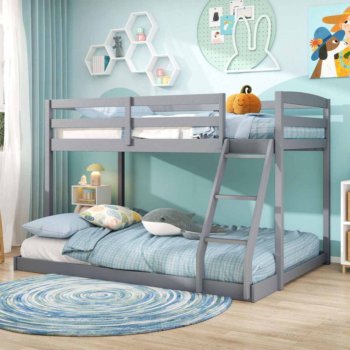 Twin Over Full Bunk Bed Low Floor Bunk Bed Frame-Bunk Bed Frame-DECOROLALA