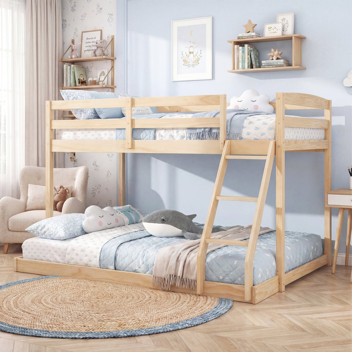 Twin Over Full Bunk Bed Low Floor Bunk Bed Frame-Bunk Bed Frame-DECOROLALA