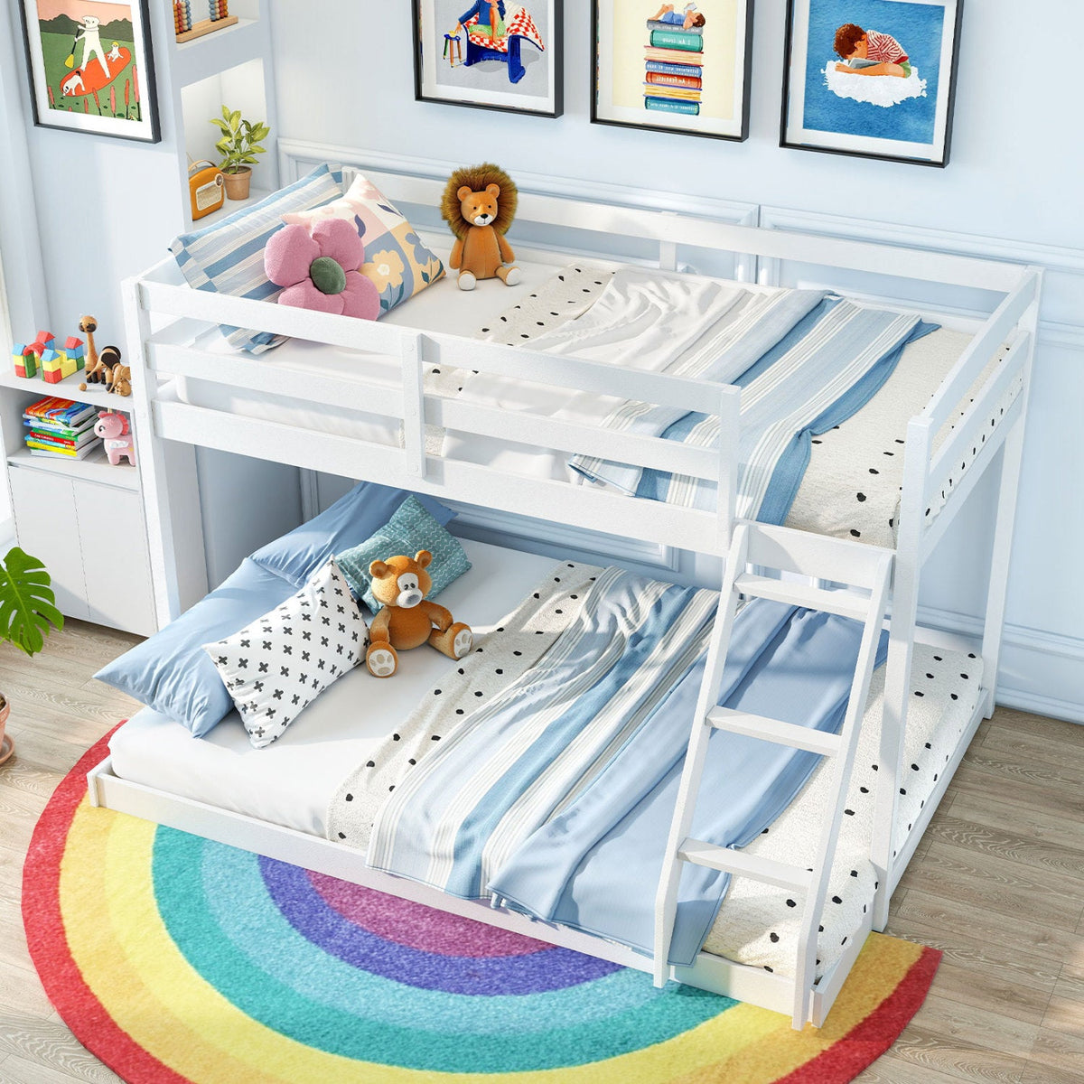 Twin Over Full Bunk Bed Low Floor Bunk Bed Frame-Bunk Bed Frame-DECOROLALA