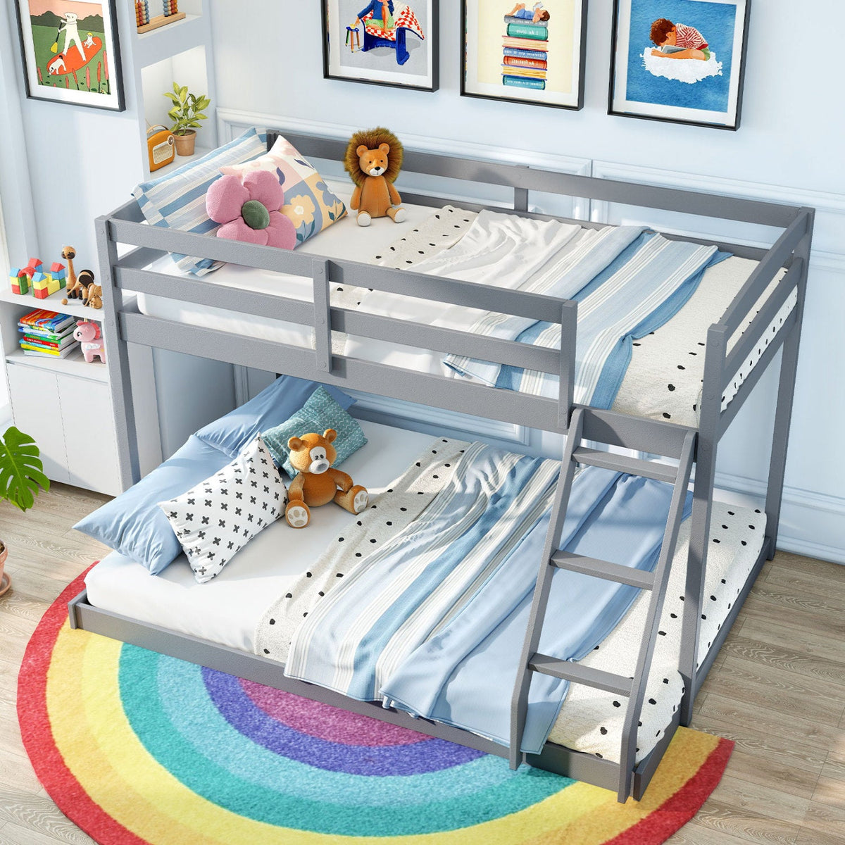 Twin Over Full Bunk Bed Low Floor Bunk Bed Frame-Bunk Bed Frame-DECOROLALA