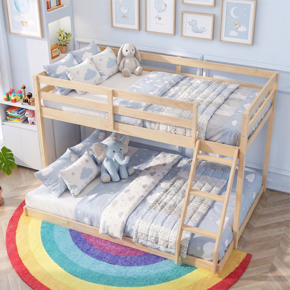 Twin Over Full Bunk Bed Low Floor Bunk Bed Frame-Bunk Bed Frame-DECOROLALA