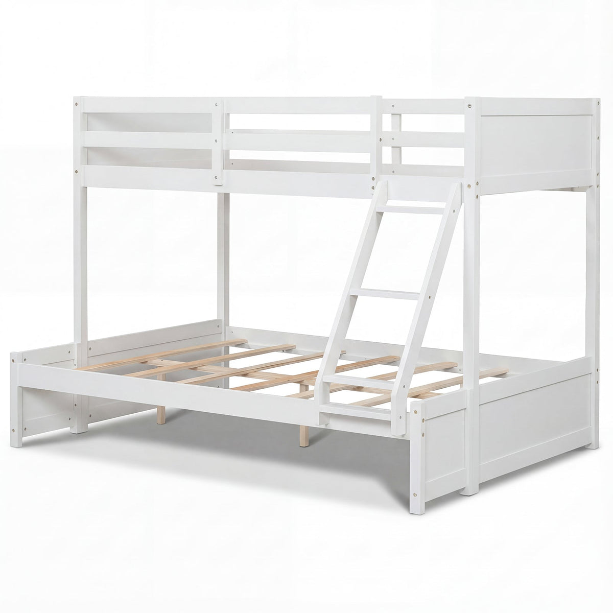 Twin Over Full Bunk Bed with 3-Step Ladder and Full-Length Guardrails-Bunk Bed Frame-DECOROLALA