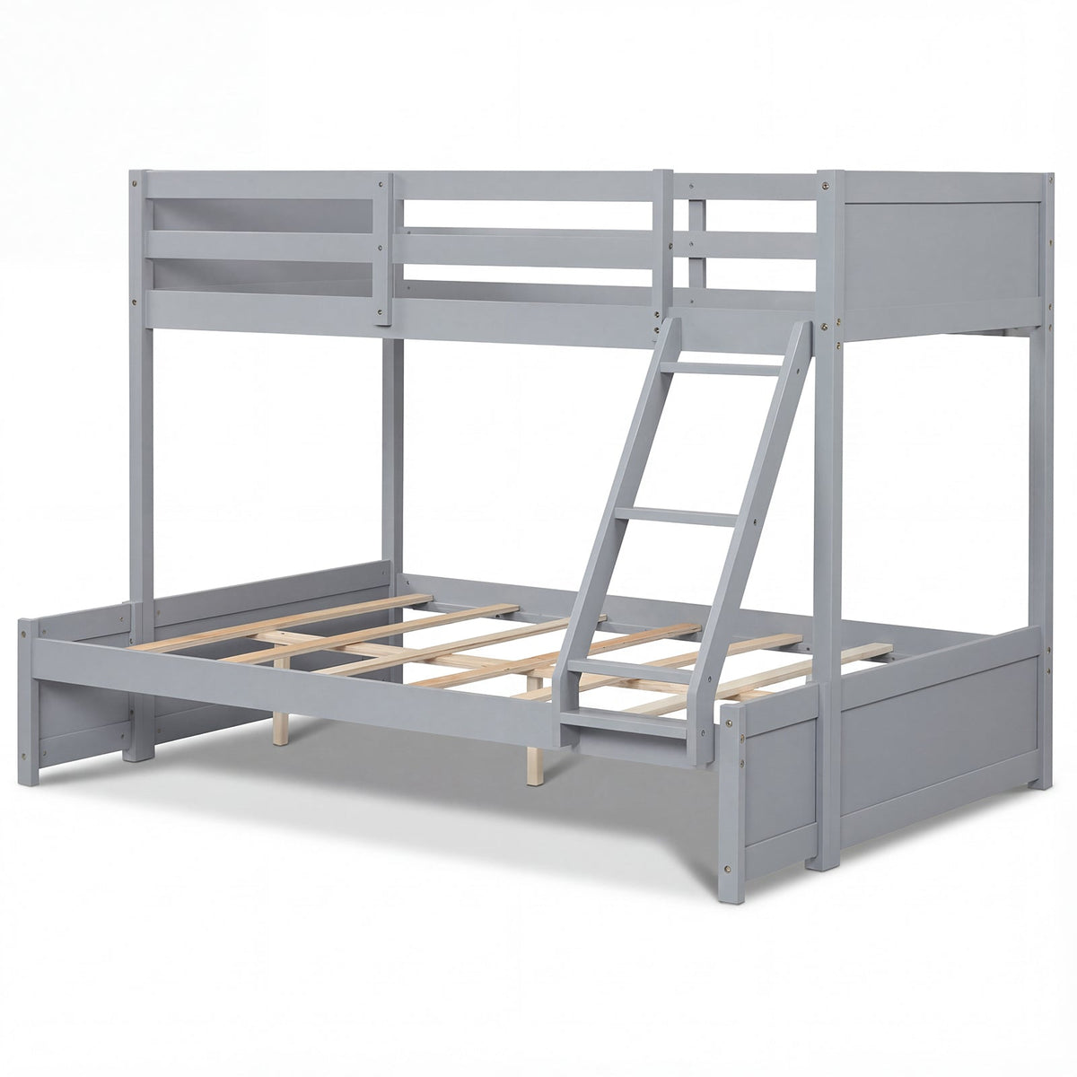 Twin Over Full Bunk Bed with 3-Step Ladder and Full-Length Guardrails-Bunk Bed Frame-DECOROLALA