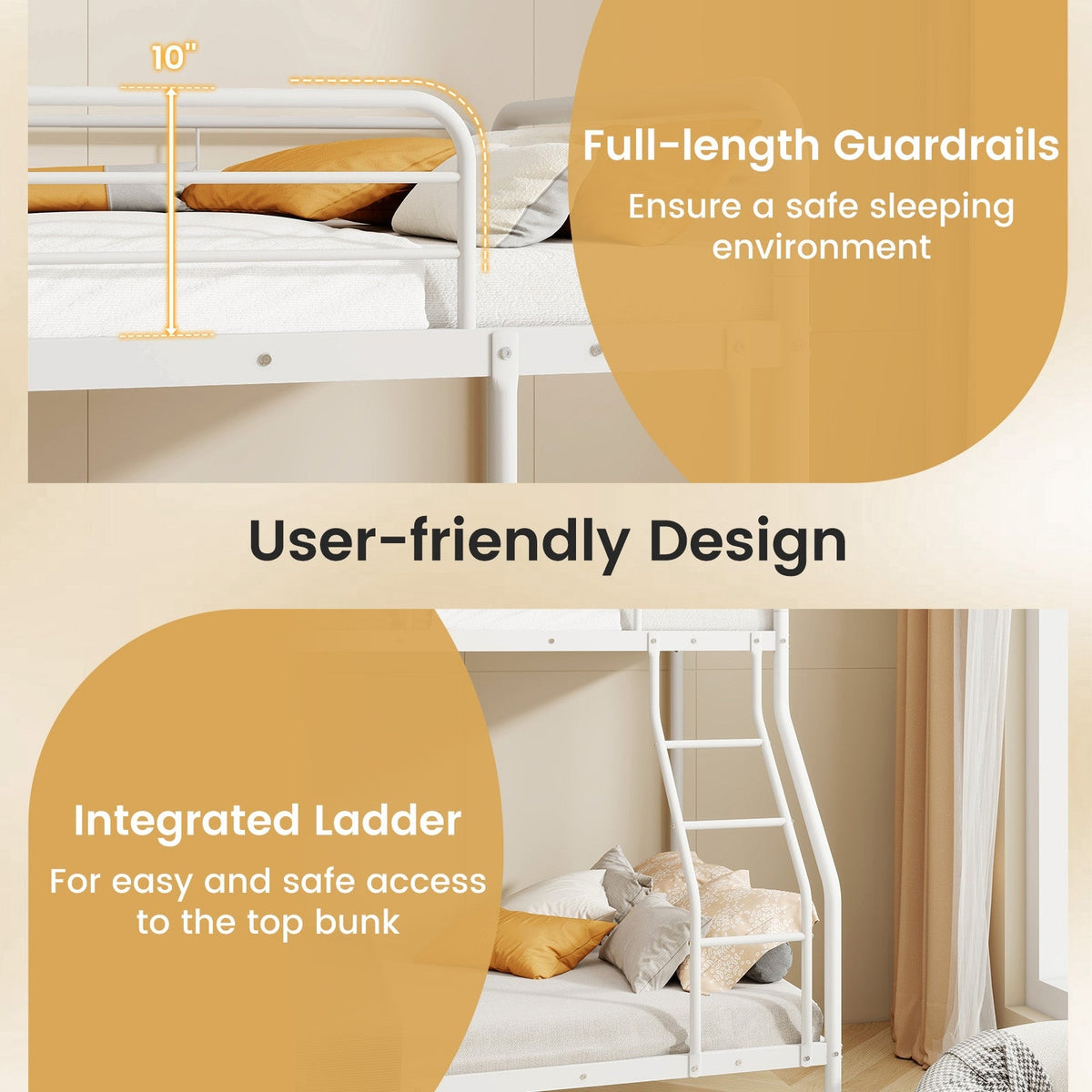 Twin Over Full Bunk Bed with Ladder and Full-length Guardrails-Bunk Bed Frame-DECOROLALA