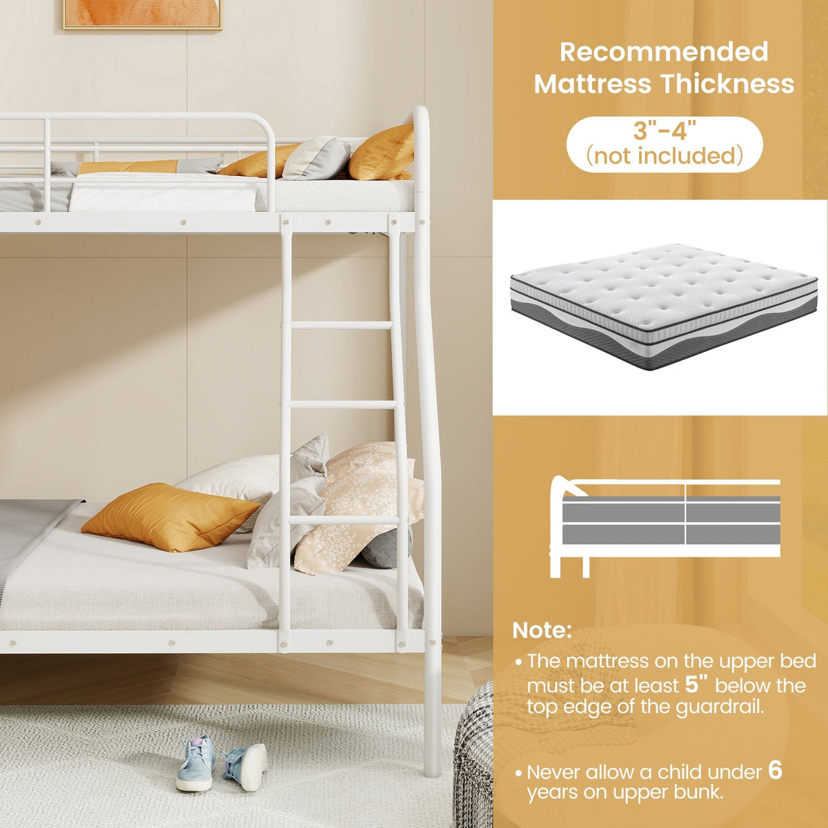 Twin Over Full Bunk Bed with Ladder and Full-length Guardrails-Bunk Bed Frame-DECOROLALA