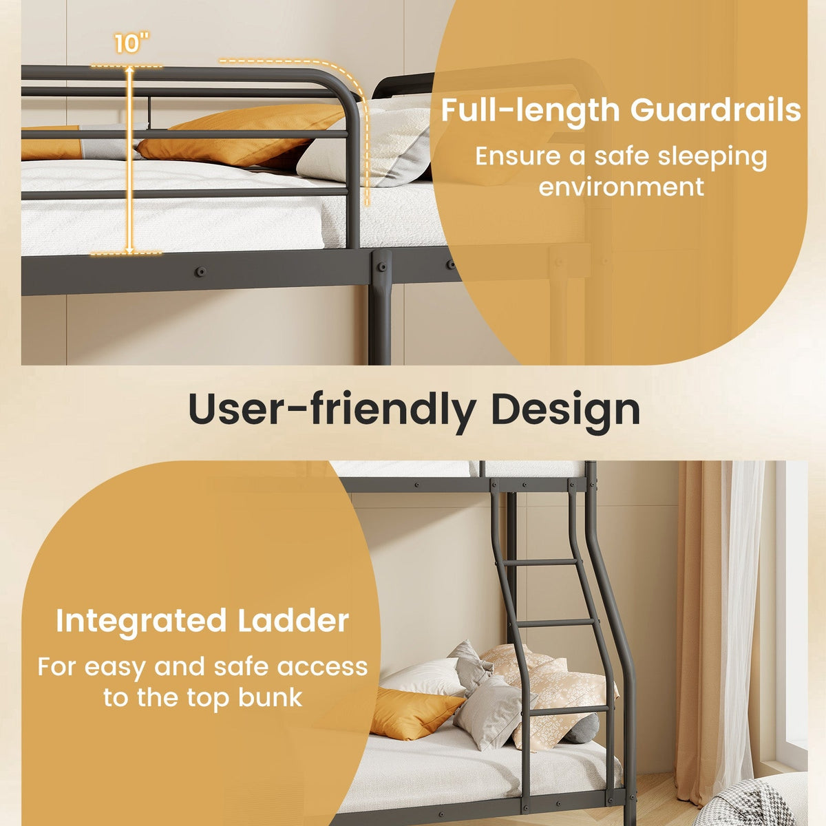Twin Over Full Bunk Bed with Ladder and Full-length Guardrails-Bunk Bed Frame-DECOROLALA