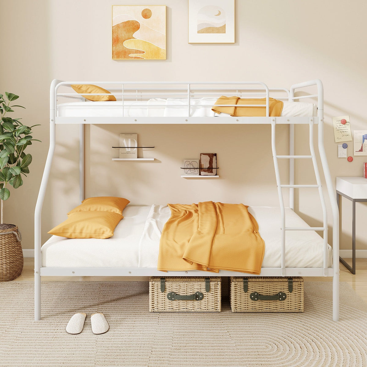 Twin Over Full Bunk Bed with Ladder and Full-length Guardrails-Bunk Bed Frame-DECOROLALA