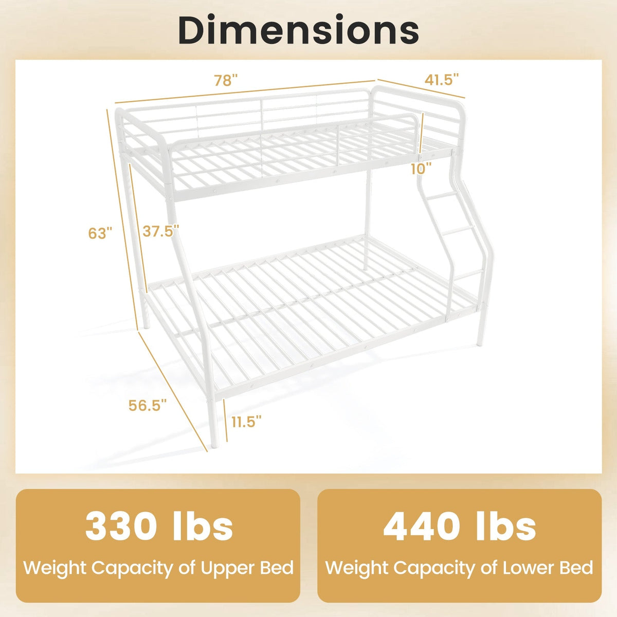 Twin Over Full Bunk Bed with Ladder and Full-length Guardrails-Bunk Bed Frame-DECOROLALA