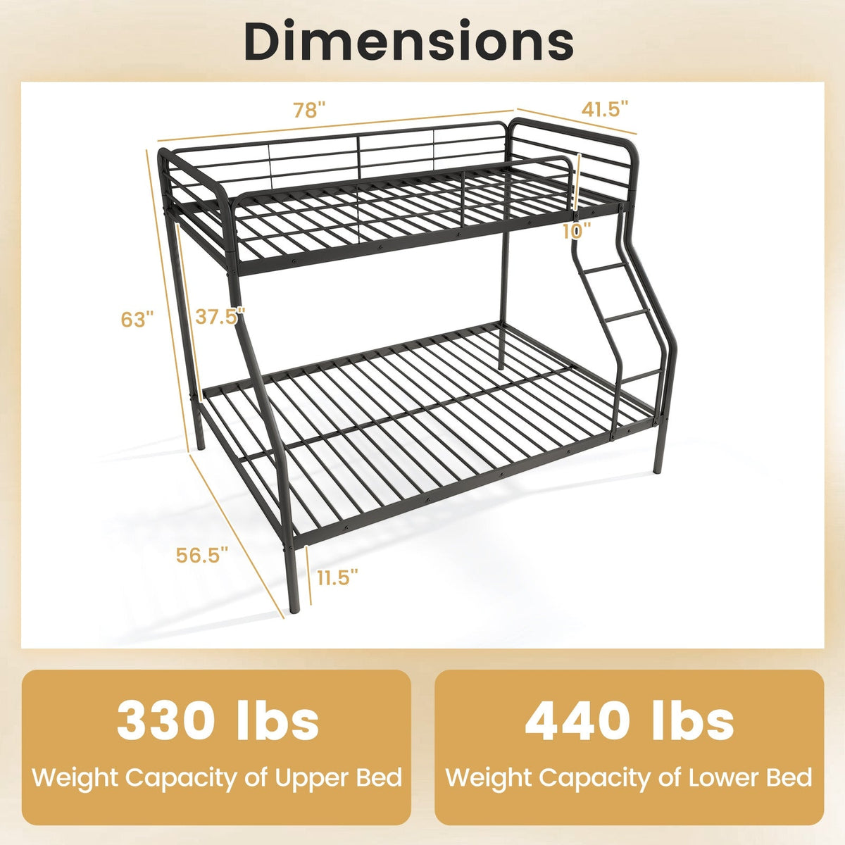 Twin Over Full Bunk Bed with Ladder and Full-length Guardrails-Bunk Bed Frame-DECOROLALA