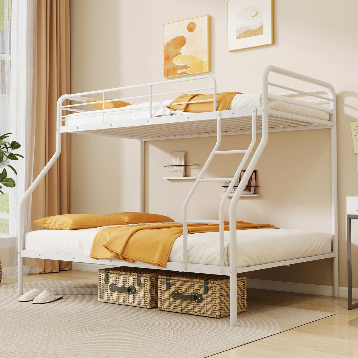 Twin Over Full Bunk Bed with Ladder and Full-length Guardrails-Bunk Bed Frame-DECOROLALA