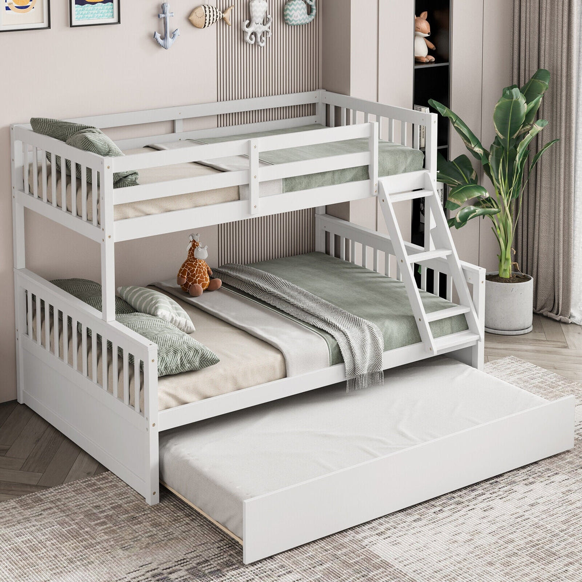 Twin Over Full Convertible Bunk Bed with Twin Trundle-Bunk Bed Frame-DECOROLALA