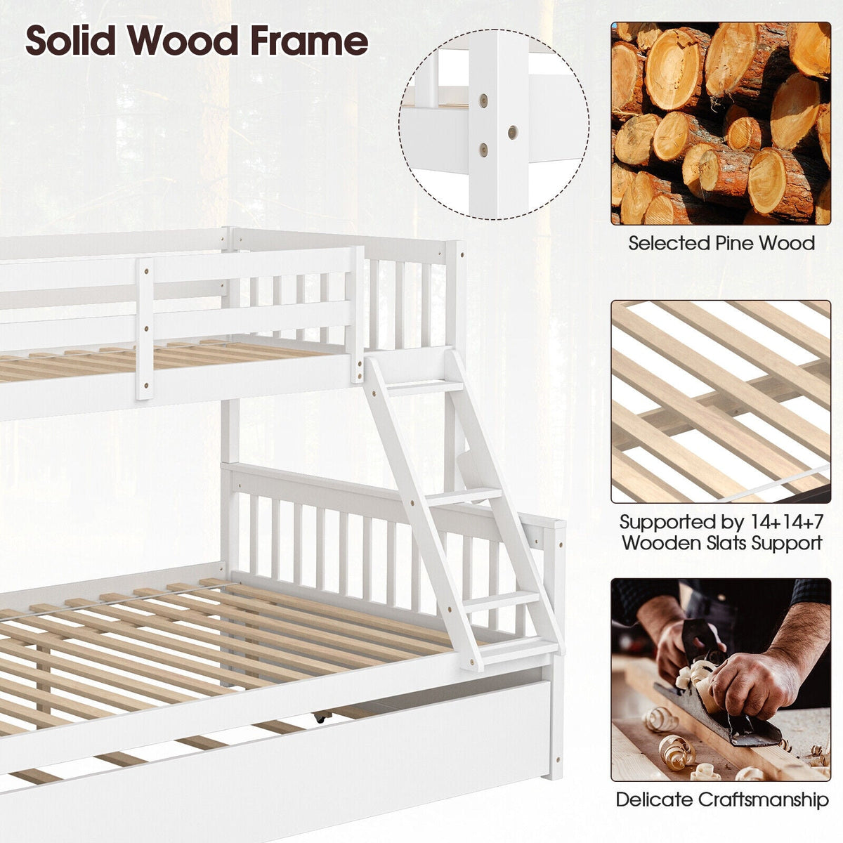 Twin Over Full Convertible Bunk Bed with Twin Trundle-Bunk Bed Frame-DECOROLALA