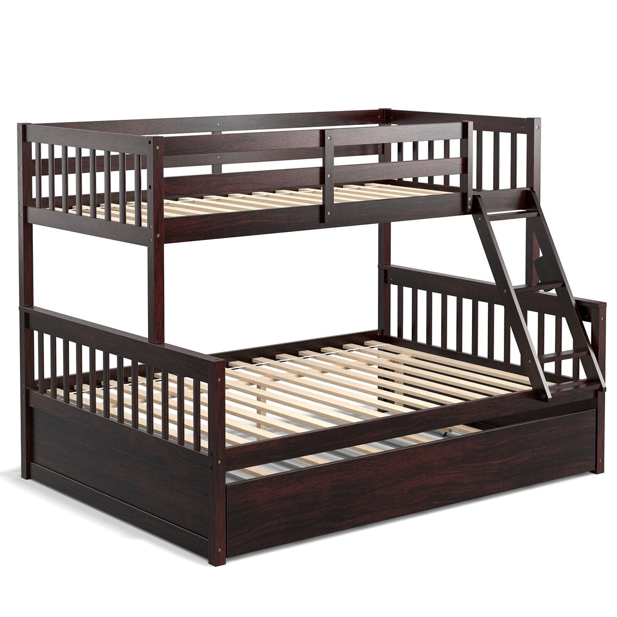 Twin Over Full Convertible Bunk Bed with Twin Trundle-Bunk Bed Frame-DECOROLALA