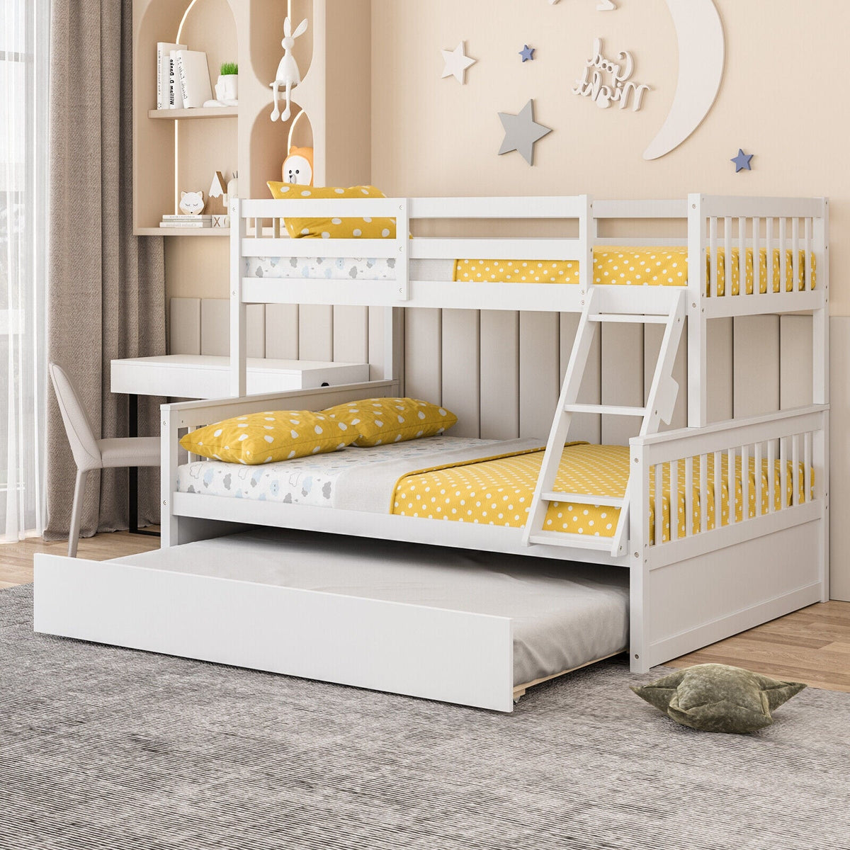 Twin Over Full Convertible Bunk Bed with Twin Trundle-Bunk Bed Frame-DECOROLALA