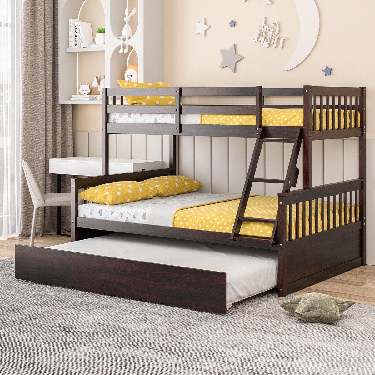 Twin Over Full Convertible Bunk Bed with Twin Trundle-Bunk Bed Frame-DECOROLALA