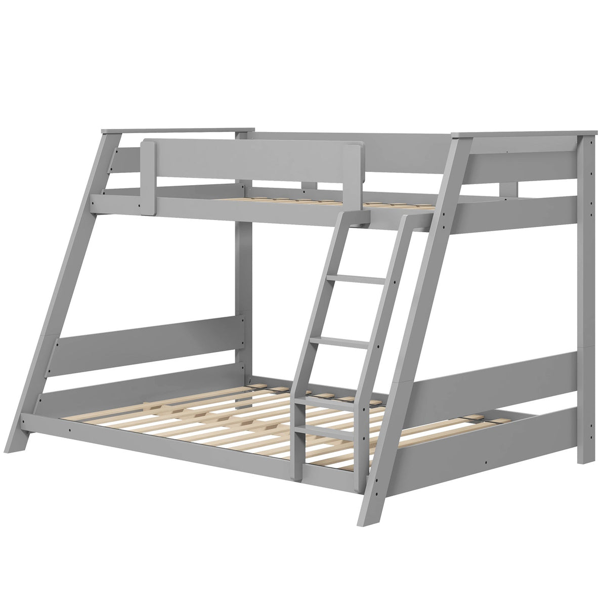 Twin Over Full Low Bunk Bed with Reversible Ladder-Bunk Bed Frame-DECOROLALA