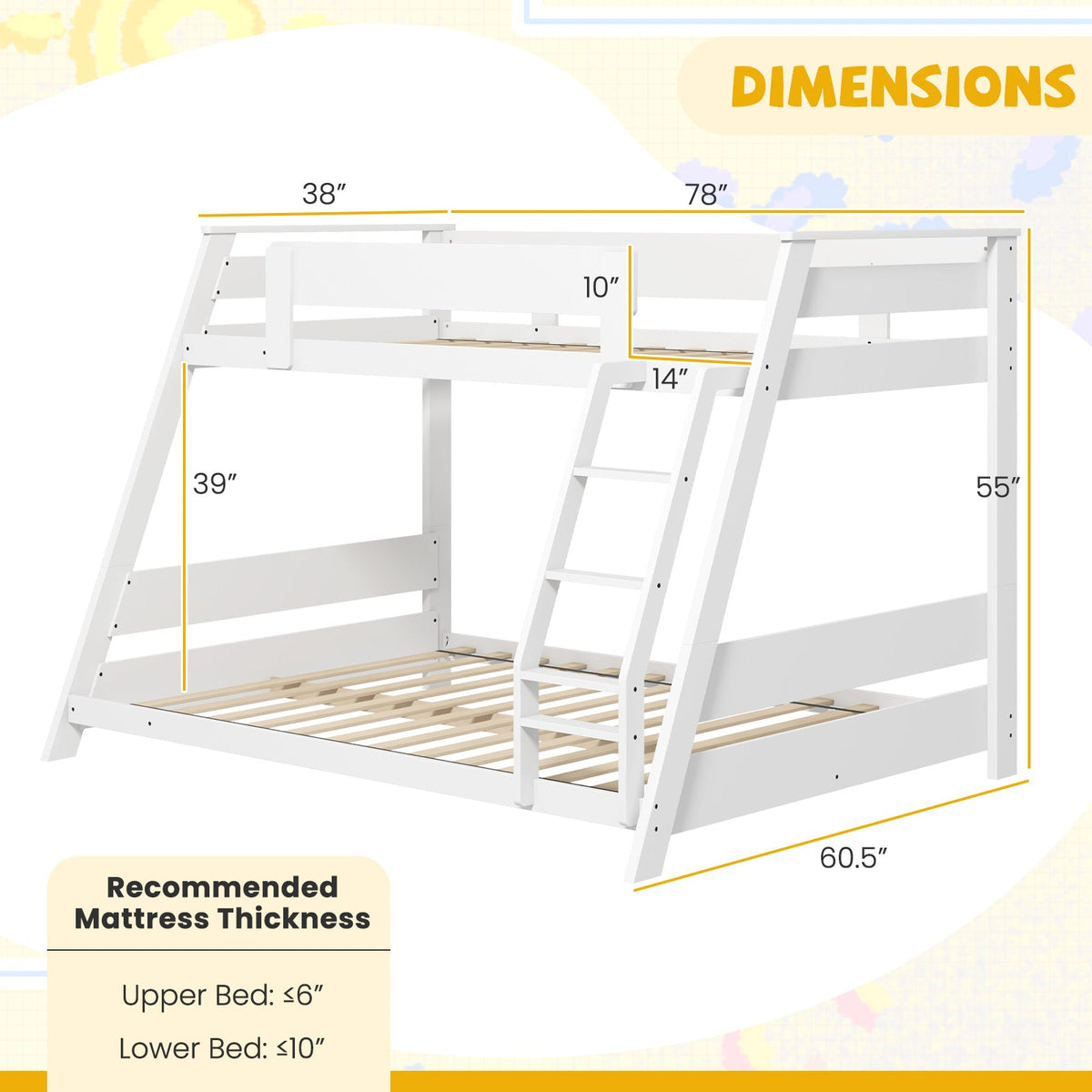 Twin Over Full Low Bunk Bed with Reversible Ladder-Bunk Bed Frame-DECOROLALA