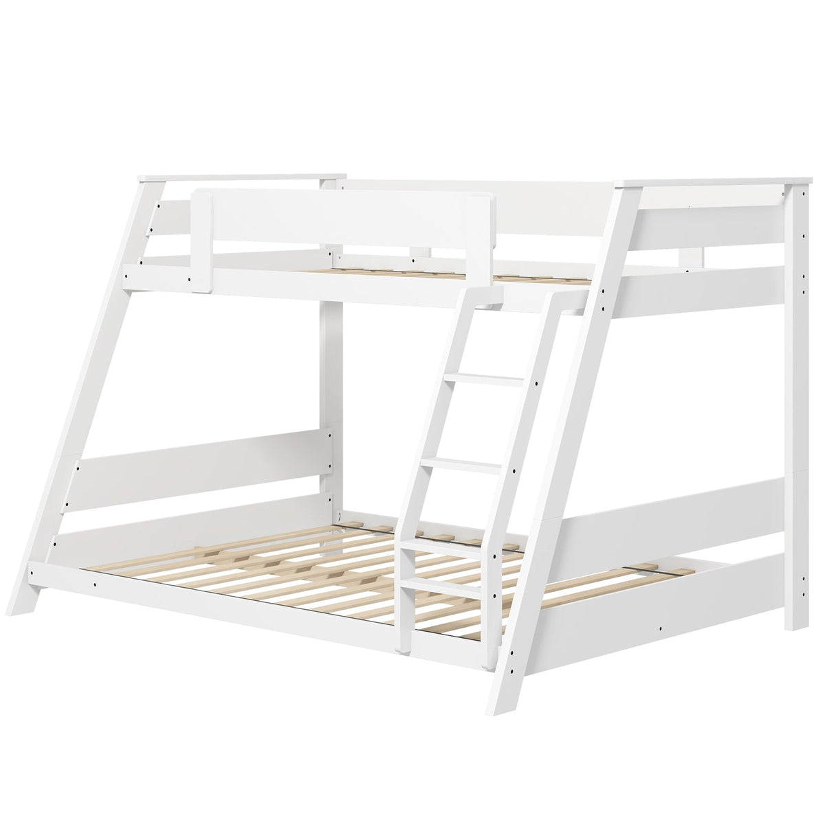 Twin Over Full Low Bunk Bed with Reversible Ladder-Bunk Bed Frame-DECOROLALA
