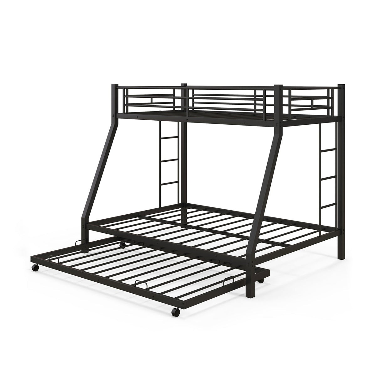 Twin Over Full Metal Bunk Bed with Trundle - Black-Bunk Bed Frame-DECOROLALA