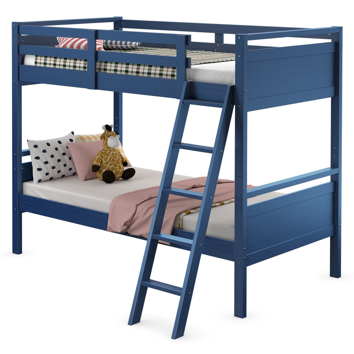 Twin Over Twin Bunk Bed Convertible 2 Individual Beds Wooden-Bunk Bed Frame-DECOROLALA