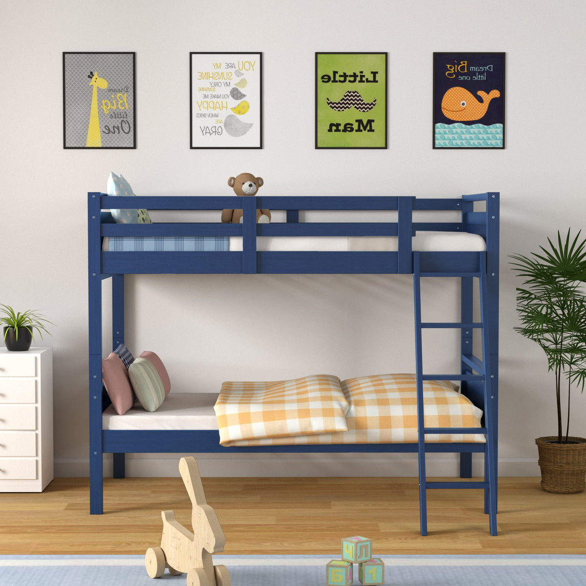 Twin Over Twin Bunk Bed Convertible 2 Individual Beds Wooden-Bunk Bed Frame-DECOROLALA