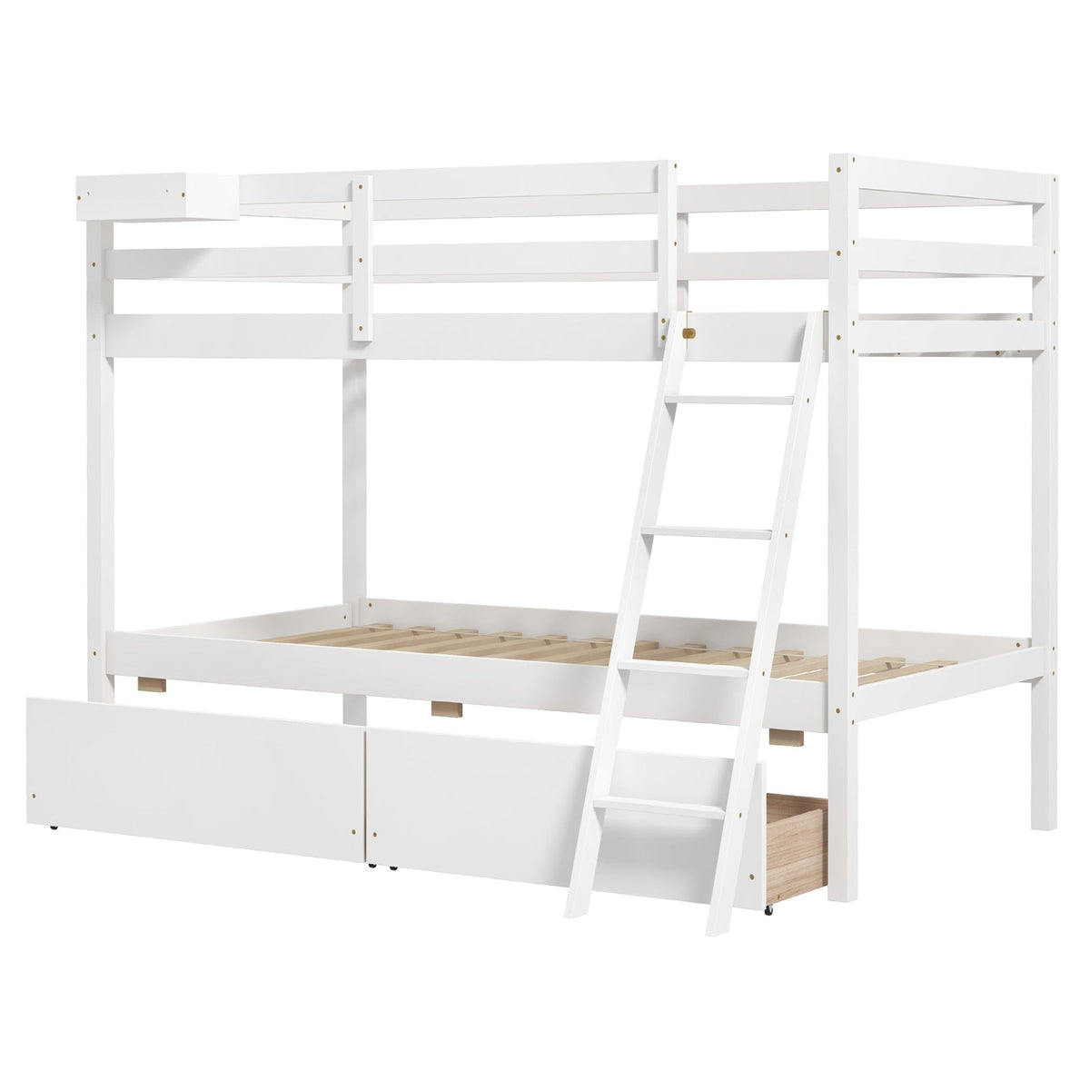 Twin Over Twin Bunk Bed Wood Bed Frame with 2 Storage Drawers and Ladder-Bunk Bed Frame-DECOROLALA