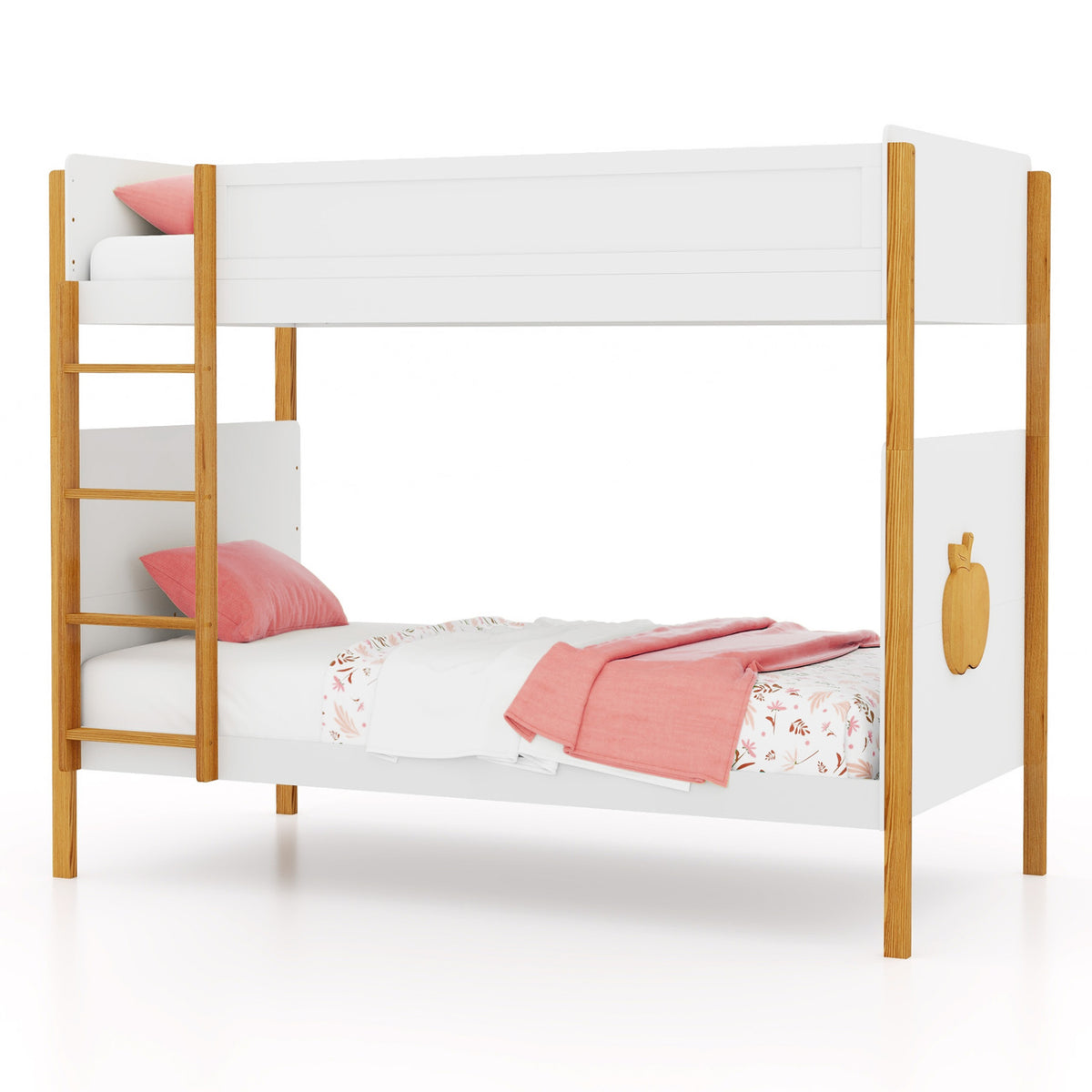 Twin Over Twin Bunk Bed with Integrated Ladder and Safety Guardrails-Twin Size-Bunk Bed Frame-DECOROLALA