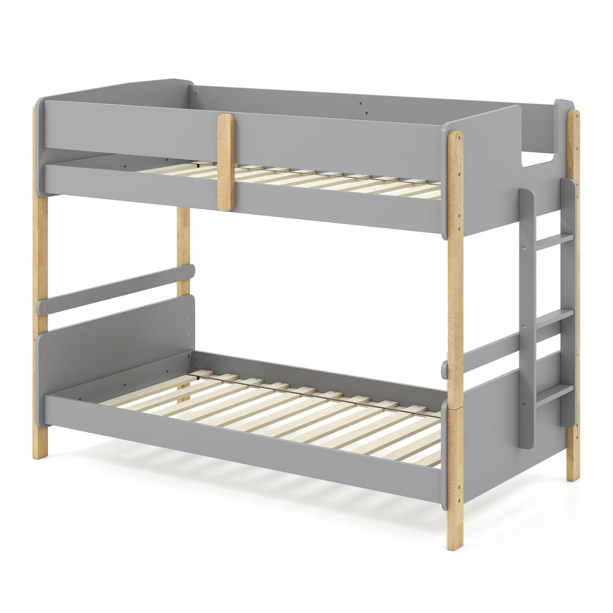 Twin Over Twin Bunk Bed with Ladder Convertible to 2 Twin Beds Toddler Wood Bunk Bed-Grey-Toddler Beds-DECOROLALA