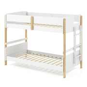Twin Over Twin Bunk Bed with Ladder Convertible to 2 Twin Beds Toddler Wood Bunk Bed-White-Toddler Beds-DECOROLALA