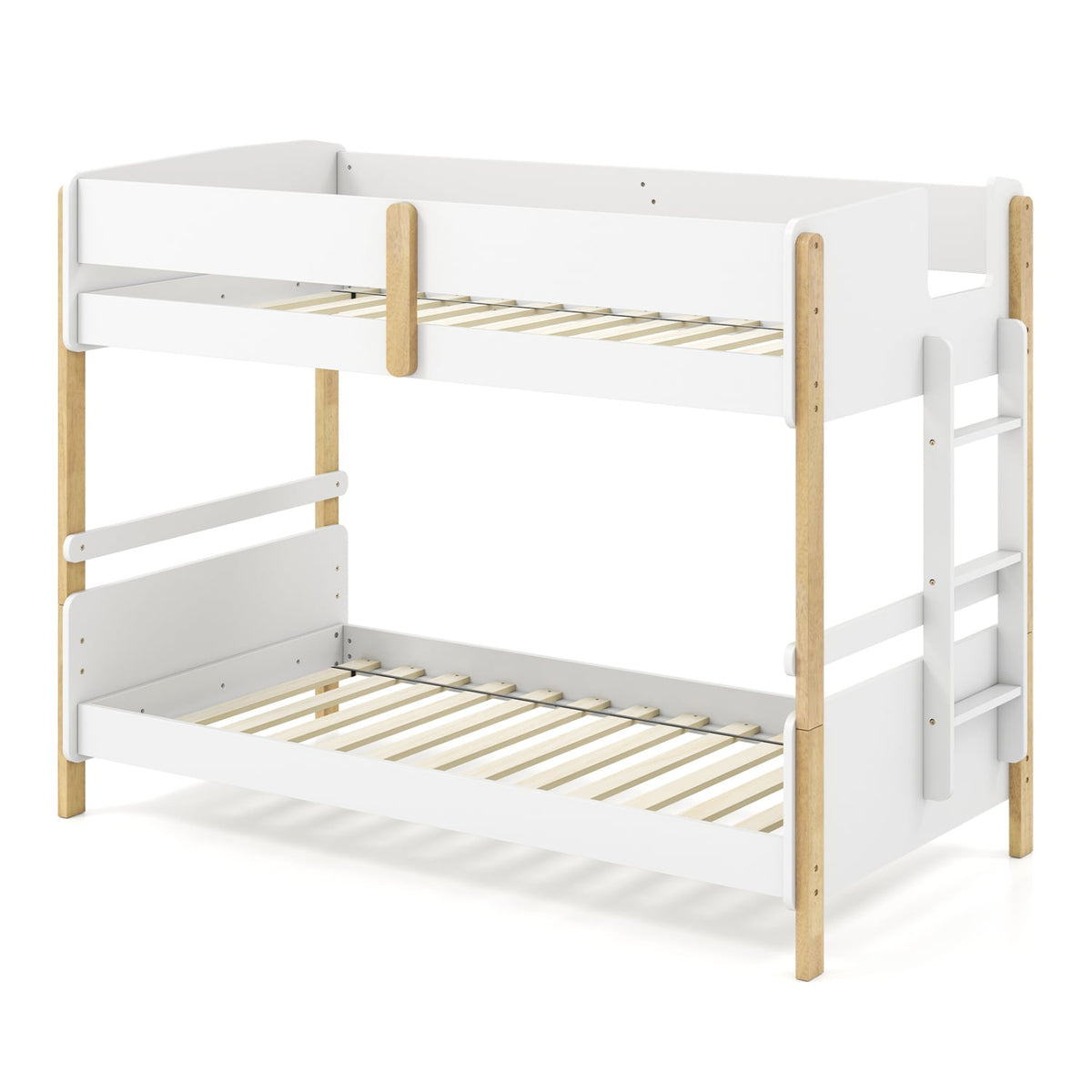 Twin Over Twin Bunk Bed with Ladder Convertible to 2 Twin Beds Toddler Wood Bunk Bed-White-Toddler Beds-DECOROLALA