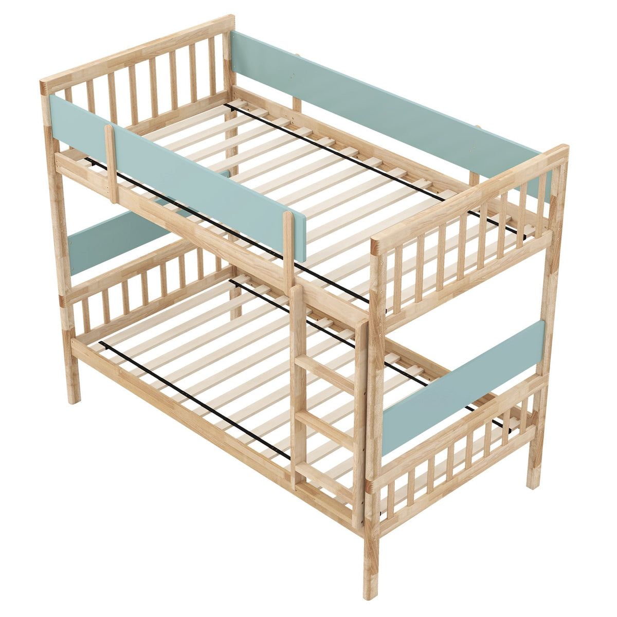 Twin Over Twin Bunk Bed with Ladder and Full-length Guardrails-Natural-Toddler Beds-DECOROLALA