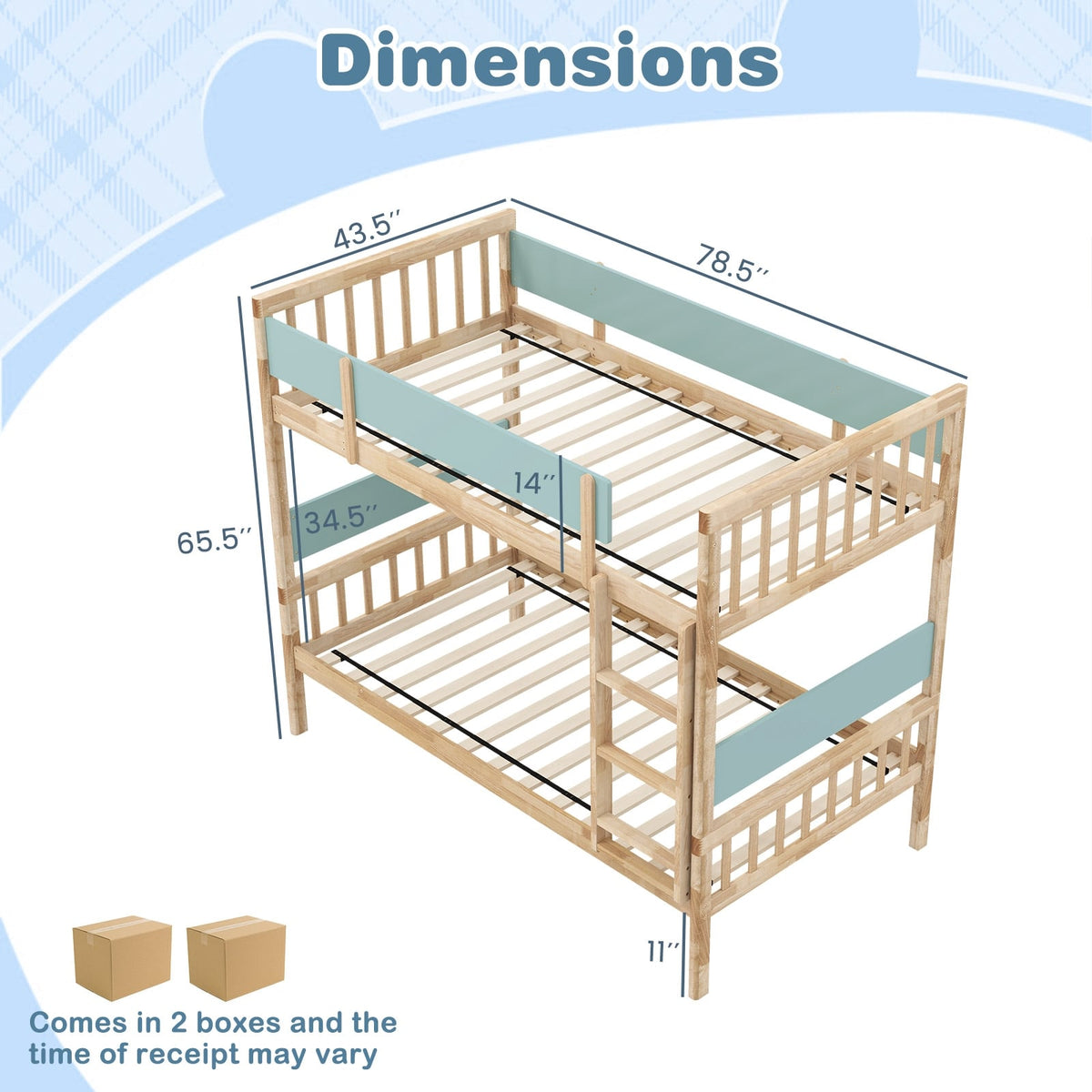 Twin Over Twin Bunk Bed with Ladder and Full-length Guardrails-Natural-Toddler Beds-DECOROLALA