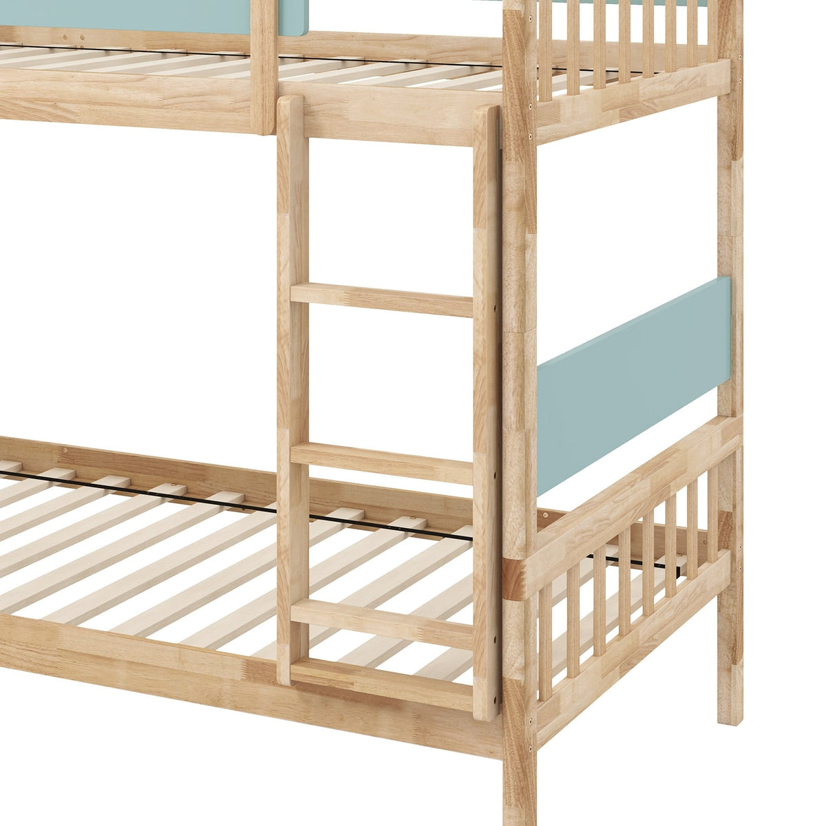 Twin Over Twin Bunk Bed with Ladder and Full-length Guardrails-Natural-Toddler Beds-DECOROLALA