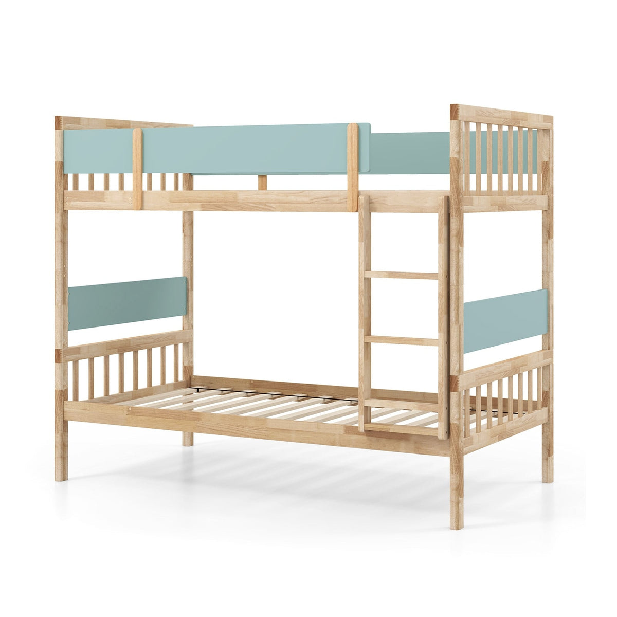 Twin Over Twin Bunk Bed with Ladder and Full-length Guardrails-Natural-Toddler Beds-DECOROLALA