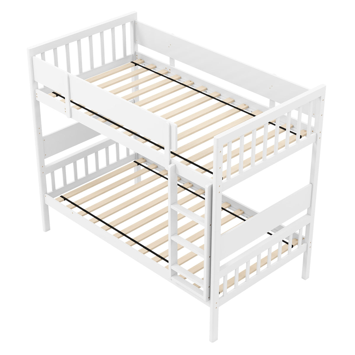 Twin Over Twin Bunk Bed with Ladder and Full-length Guardrails-White-Toddler Beds-DECOROLALA