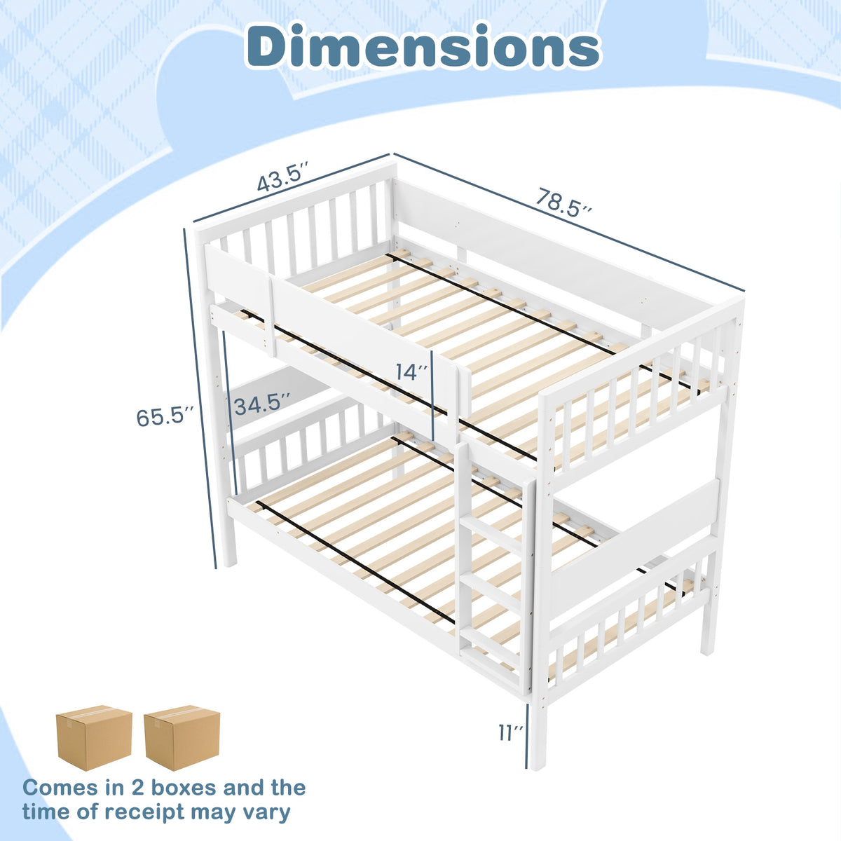 Twin Over Twin Bunk Bed with Ladder and Full-length Guardrails-White-Toddler Beds-DECOROLALA
