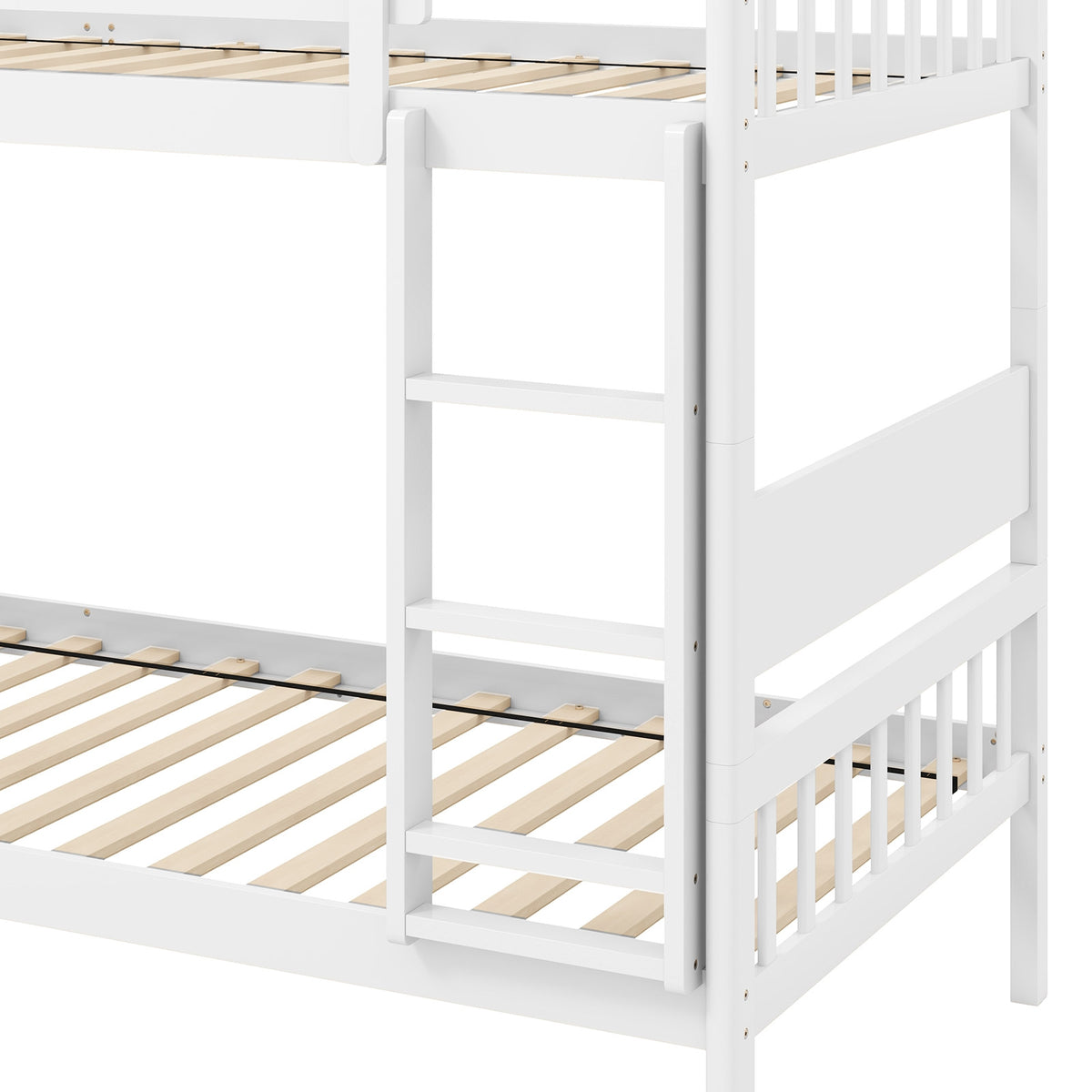 Twin Over Twin Bunk Bed with Ladder and Full-length Guardrails-White-Toddler Beds-DECOROLALA