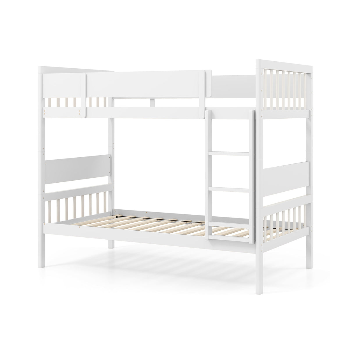 Twin Over Twin Bunk Bed with Ladder and Full-length Guardrails-White-Toddler Beds-DECOROLALA